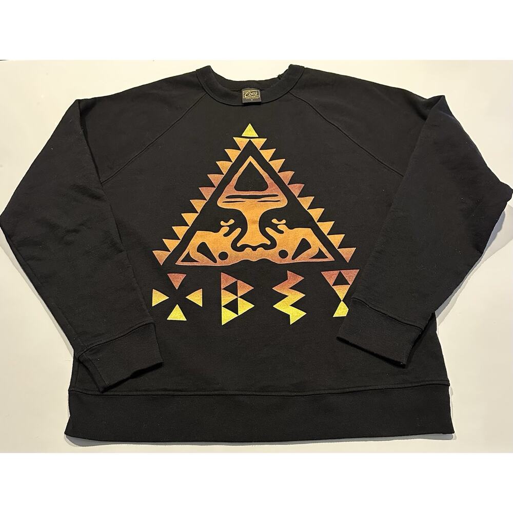 Vintage Obey Sweatshirt Mens Sz Med Black Made In USA The Giat Aztec Shepard 90s - Picture 1 of 8